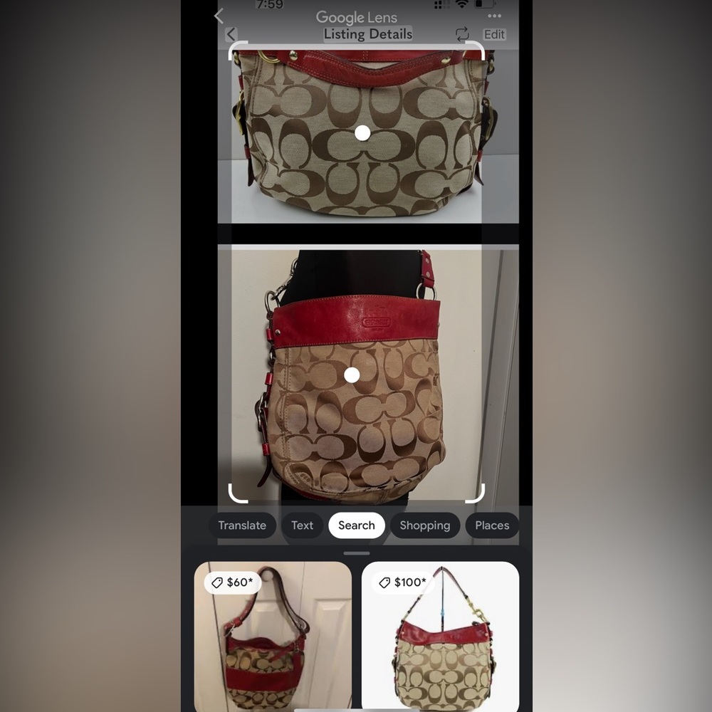 Coach F12674 Zoe Signature C Khaki Jacquard Red Leather Hobo Shoulder Bag - Picture 16 of 16